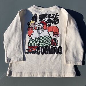 Zara Cream Long Sleeve Tee with Santa Graphic